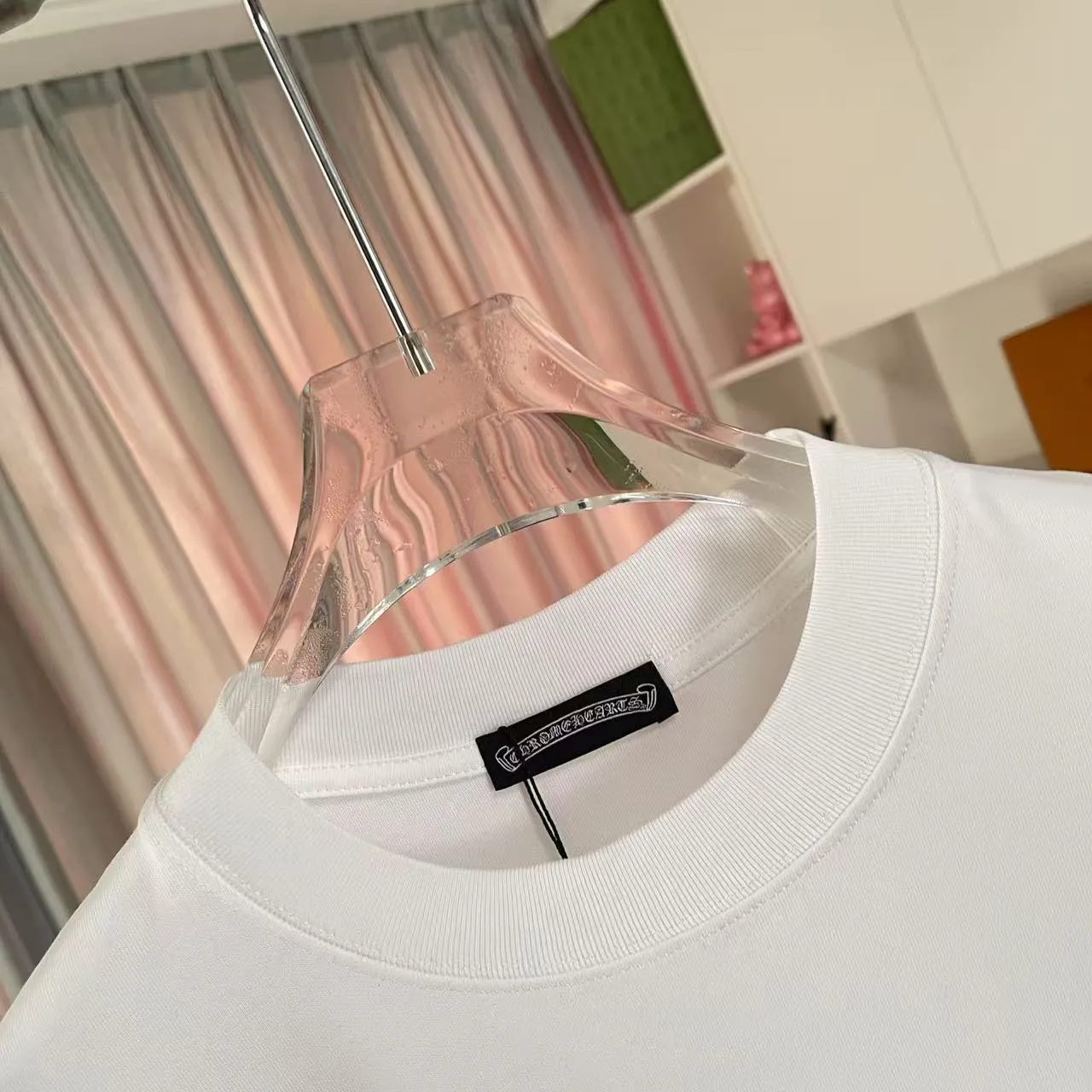 🅿️200 ch Cro* 2025 summer new style Sanskrit horseshoe cross cross vacuum embroidery short-sleeved t-shirt custom fabric 300g same style for men and women Size: S M L XL XXL Five codes Color: black white
